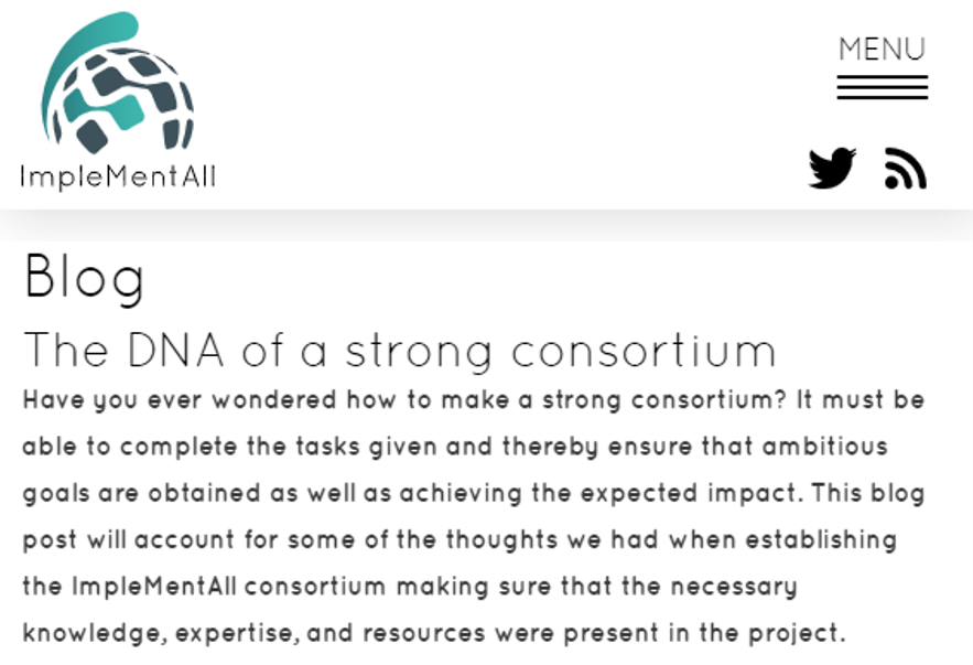 EU_ImpleMentAll's tweet photo. Curious of why the #IMA consortium is composed the way it is? Check out our blog post to explore the DNA of a strong consortium ๐ช https://t.co/th5nG74m8E #StrongConsortium #implementationFriday #blogpostoftheweek #implementation #ImpSci #eHealth #eMentalHealth https://t.co/wHhYGAChq4