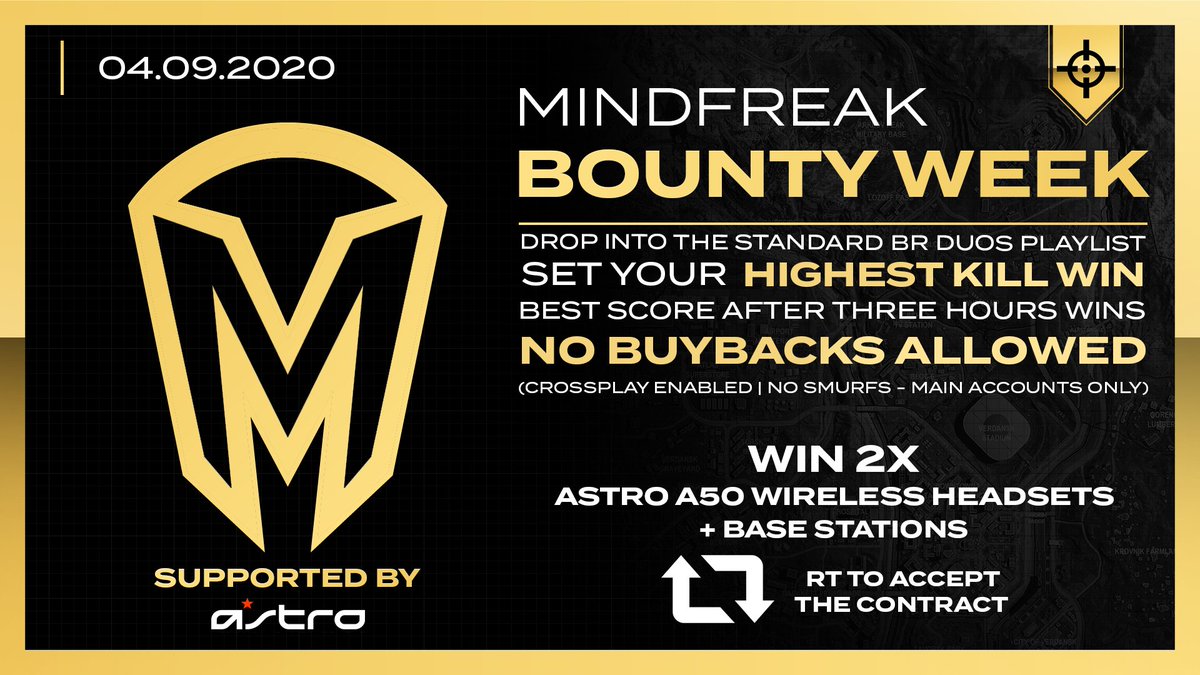 Mindfreak's tweet photo. If your partner goes down in tonight's #MFBountyWeek challenge, there's no buying them back.
Play smart, play together, play to win.
To enter, you must RT and accept the contractπ
(Open to all platforms & regions | Terms and Conditions below)
@ASTROGaming | @LogitechG_ANZ https://t.co/UxFUJyY3VG