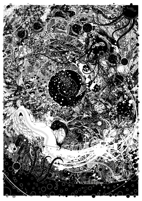 混沌のクトゥルフ展に出展した絵。アザトースだよ、無数の宇宙の夢を観てる感じ #クトゥルフ 