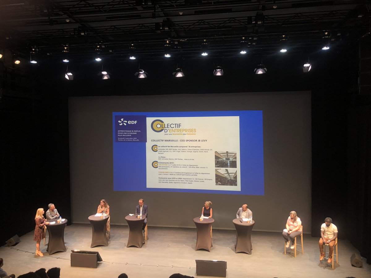 En présence de <a href="/J_B_Levy/">Jean-Bernard Lévy</a> , sponsor du #collectif des #entreprises pour une économie plus #inclusive  <a href="/marseille/">Ville de Marseille</a> : table ronde sur l’emploi et l’apprentissage et 1er bilan de nos actions 👊