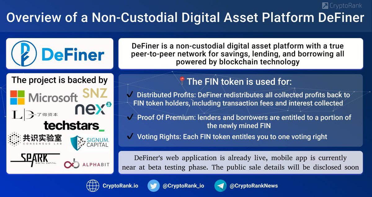 polos_kucing's tweet image. #IndONEsiaLanguage 1 lagi dari jaringan #TheDaoMaker 

🔹DeFiner #Defi Pinjaman uang digital,simpan&amp;amp;pembayaran

📍#DeFiner's versi web sdh live, mobile app tahap beta test.Public sale dlm waktu dekat.
Nantikan

👉@DeFinerOrg
👉 definer.org