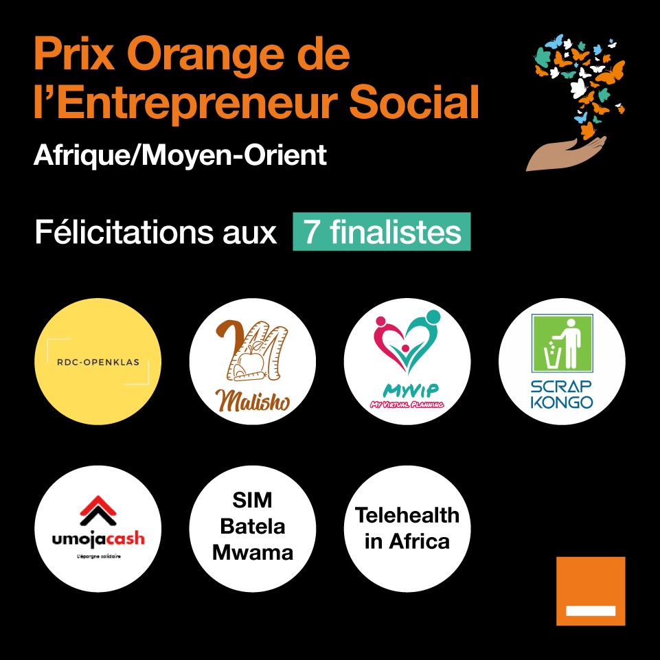 Orange__RDC's tweet photo. #Urgent #POESAM
Voici nos 7 finalistes du Prix Orange de l'Entrepreneur Social Afrique &amp; Moyen Orient 2020 au niveau local qui seront  soumis aujourd'hui au traditionnel exercice de pitch devant les membres du jury.
Félicitations et bonne chances à eux pour les pitchs https://t.co/hcC6E6KvpI