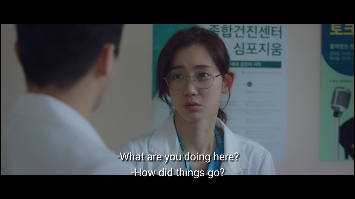 Episode 8 Dr. Jang’s Professors’ meeting with the Director: Here we can see her worried while waiting for the meeting to end. Even if Dr. Lee already informed her that things worked out well, you can still see guilt, and regret on her face-