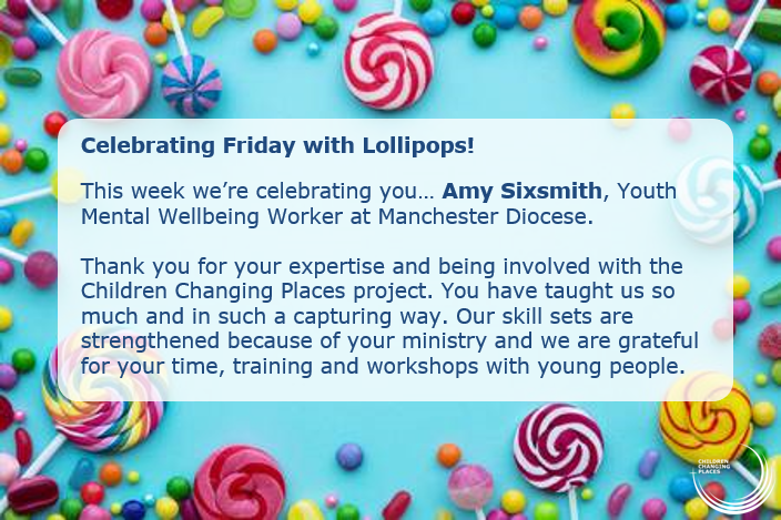 PlacesProject's tweet photo. Traditionally, CCP have always celebrated Fridays with a lollipop! So this week we wanted to take the opportunity to share lollipops with a rather special person... @AmySixsmith
#SummerofStrength https://t.co/4Ox0sdpjCm