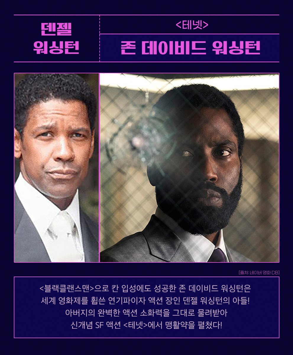 [오늘은 이런 영화] ⠀ 아빠...! 🏃🏃 비켜어엇...! 할리우드 2세 배우들의 맹/활/약 ⠀ 신개념 SF <#테넷>의 멱살을 잡고 끌고가는 #덴젤워싱턴 아들...