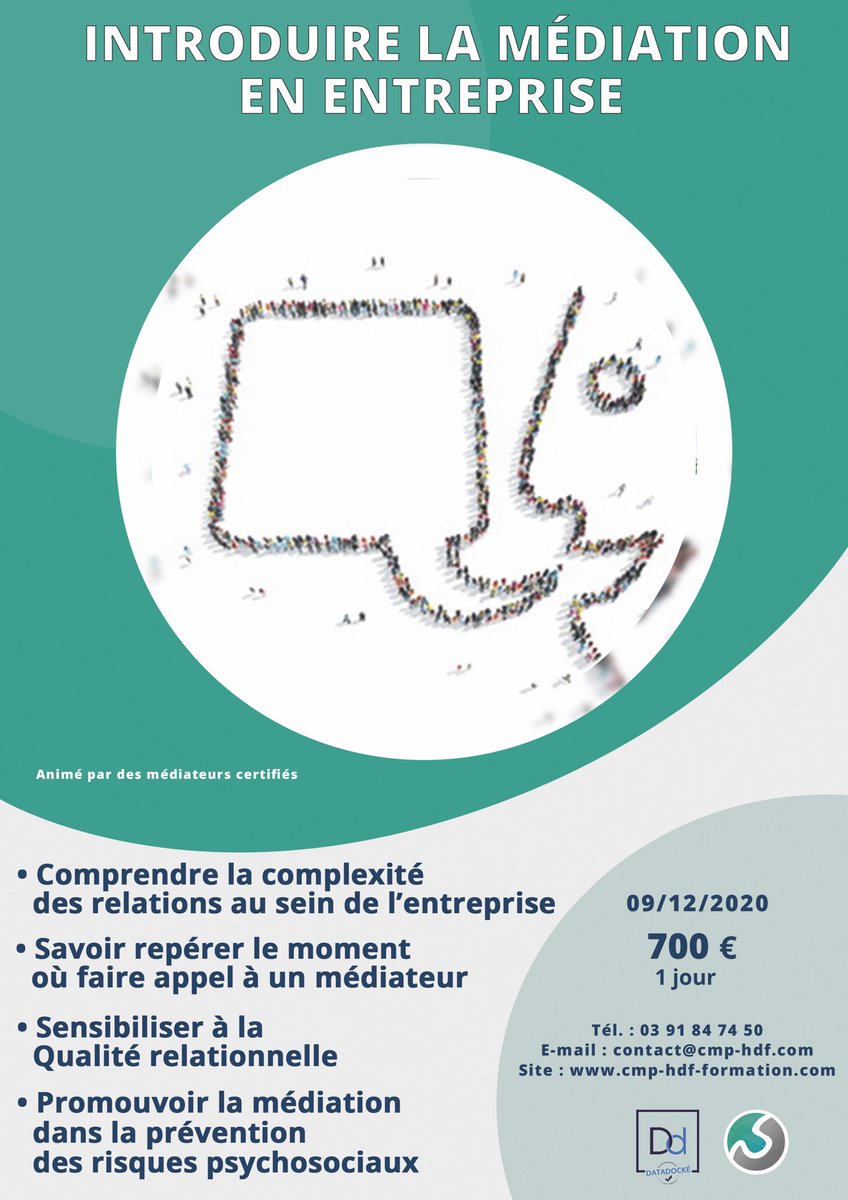 CMPformation's tweet photo. Nouvelle #formation #médiation #entreprise le 9 décembre 2020 à #Arras inscription et information : contact@cmp-hdf.com https://t.co/BjciQD8BoV