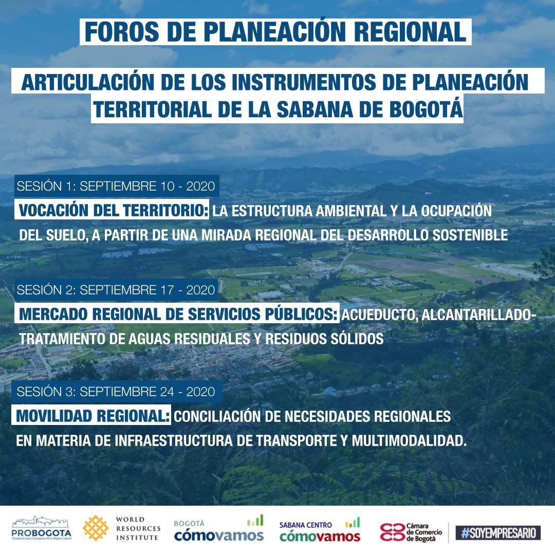 ProbogotaRegion's tweet photo. #PlaneaciónRegional | Articulación de instrumentos de planeación territorial de la sabana de Bogotá

El próximo 10 de septiembre empieza la serie de 3 foros virtuales sobre planeación regional, de los cuales puedes participar inscribiéndote en:

👉 https://t.co/AdmfawmZCM https://t.co/OPK2uT5uqp