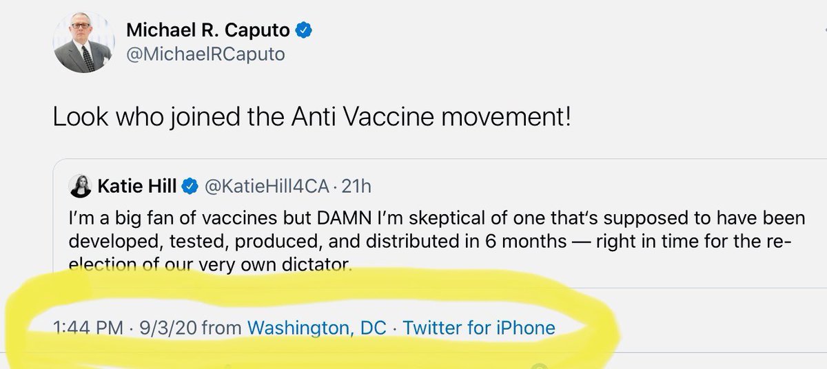 EvMacks's tweet photo. @jamesbkane @HHSGov #CaputoWorkdayTweets hey Mikey remember when you thought it was outrageous that an employee would be on social media at 9:00 am. What are YOUR workdays like? How many people died yesterday while you screwed around? #taxpayerrefund https://t.co/BRy5ZZ5szK