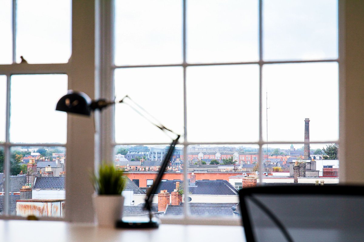 Take in the views of the Dublin mountains while working in the city. This view is from the penthouse office at 20 Harcourt Street. You can see right across the city. 

PS Looking Out a window every 20 minutes or so can ease pressure on the eyes, helping to avoid headaches