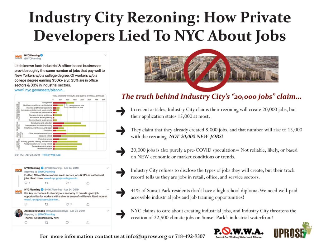 UPROSE's tweet photo. Protect Our Working Waterfront Alliance #POWWA say NO to #industryCityRezoning and Yes to #ClimateJobs #JustTransitions #TheGRID @UPROSE https://t.co/N7pkIGd1v4