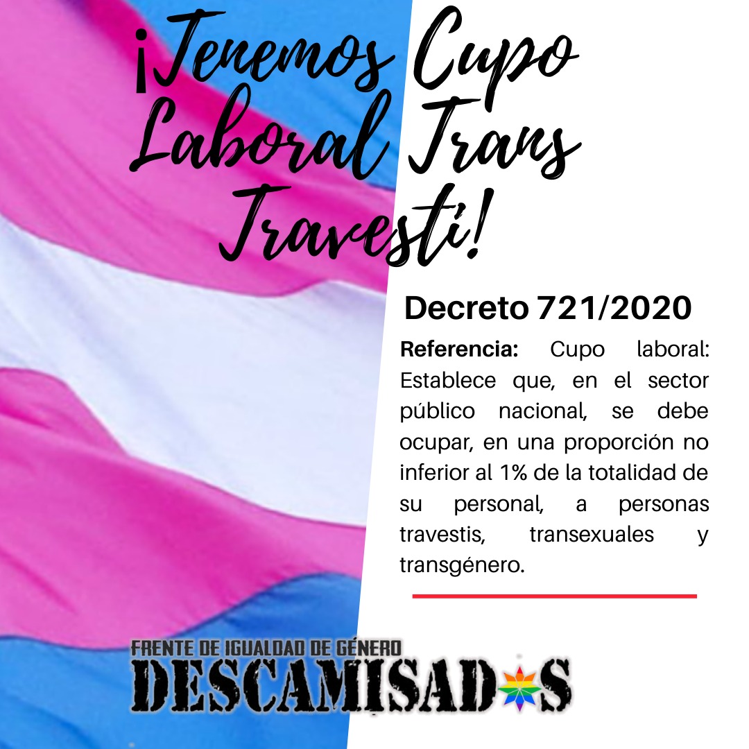 FIGDescaCABA's tweet photo. 1-Después de luchas que parecían eternas, hoy vemos garantizado un nuevo derecho para profundizar el modelo de justicia social que soñamos. El decreto del Cupo Laboral Trans Travesti es un gran paso para el reconocimiento y la reparación de dicho colectivo, https://t.co/s2vLbXRNLv