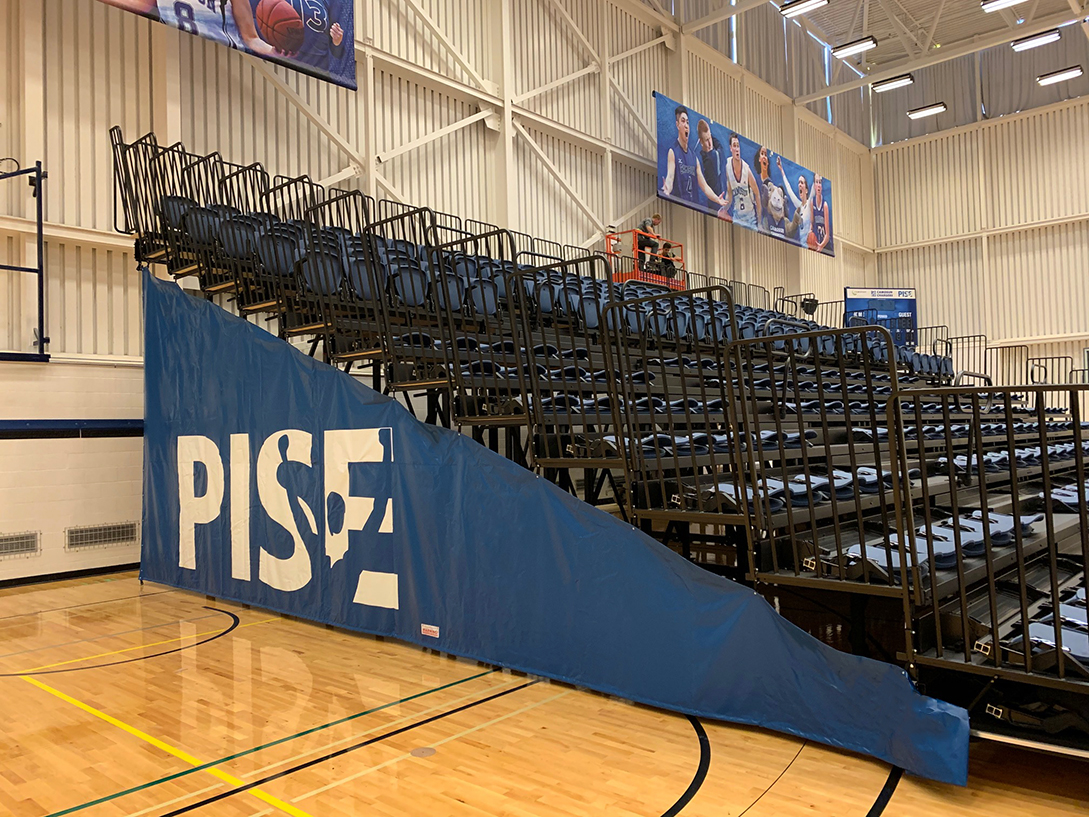CentaurNation's tweet photo. 2 New banks of telescopic bleachers (over 530 seats) w/ Integra seats  from @IrwinSeatingCo complete for @PISEworld in Victoria, BC. Facility upgrade also includes 2  massive Ceiling Mount backstops from @ForumAthletic. An exciting upgrade for the gymnasium!! @CamosunChargers https://t.co/iXJpjr5Jzb