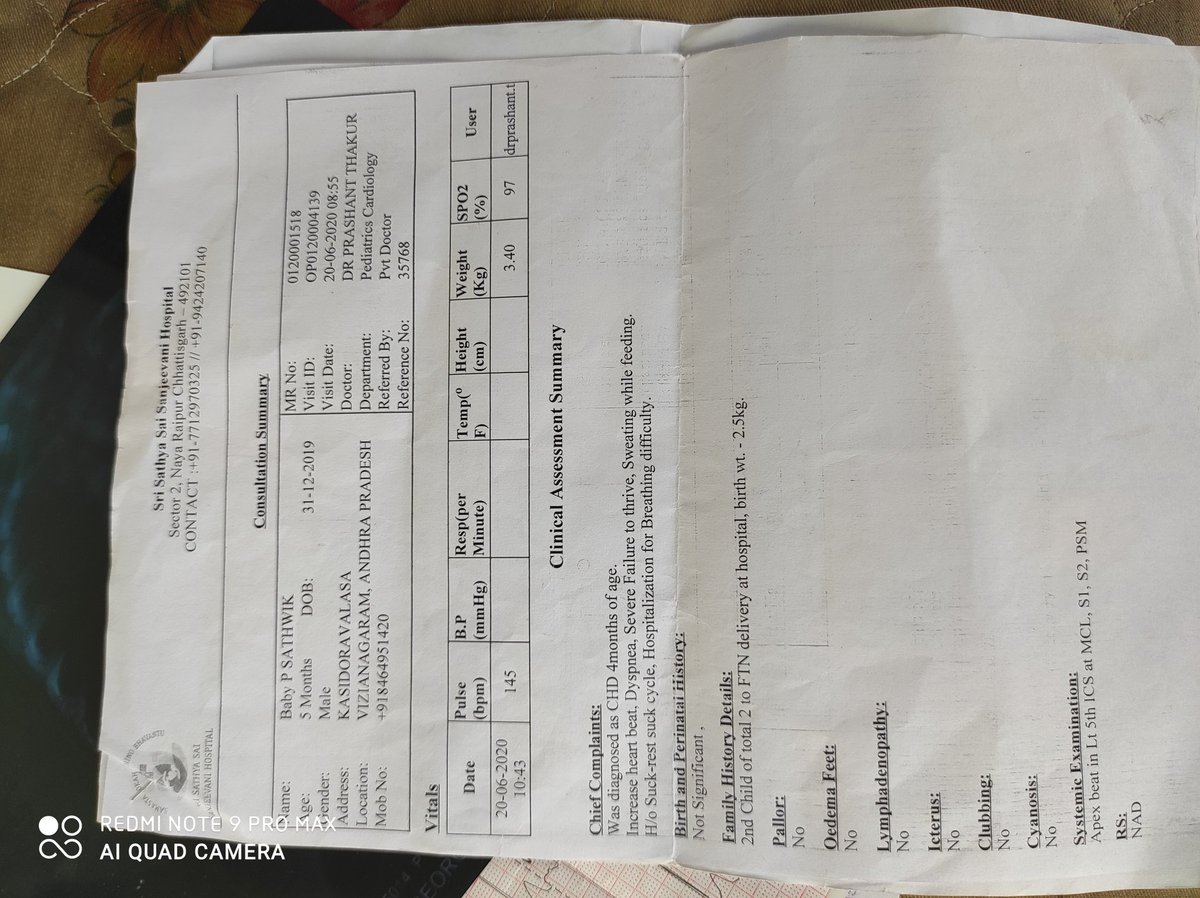Durgaprasad5363's tweet photo. @SonuSood
Hello sir, 
Kindly spare a minute for reading this. Satwik is a lovely seven month old boy.  He was diagnosed with congenital heart disease- VSD (hole in the heart). He suffers from severe weight loss and has recurrent respiratory infection. Contact details:9966752148 https://t.co/RWs7rZN8zv