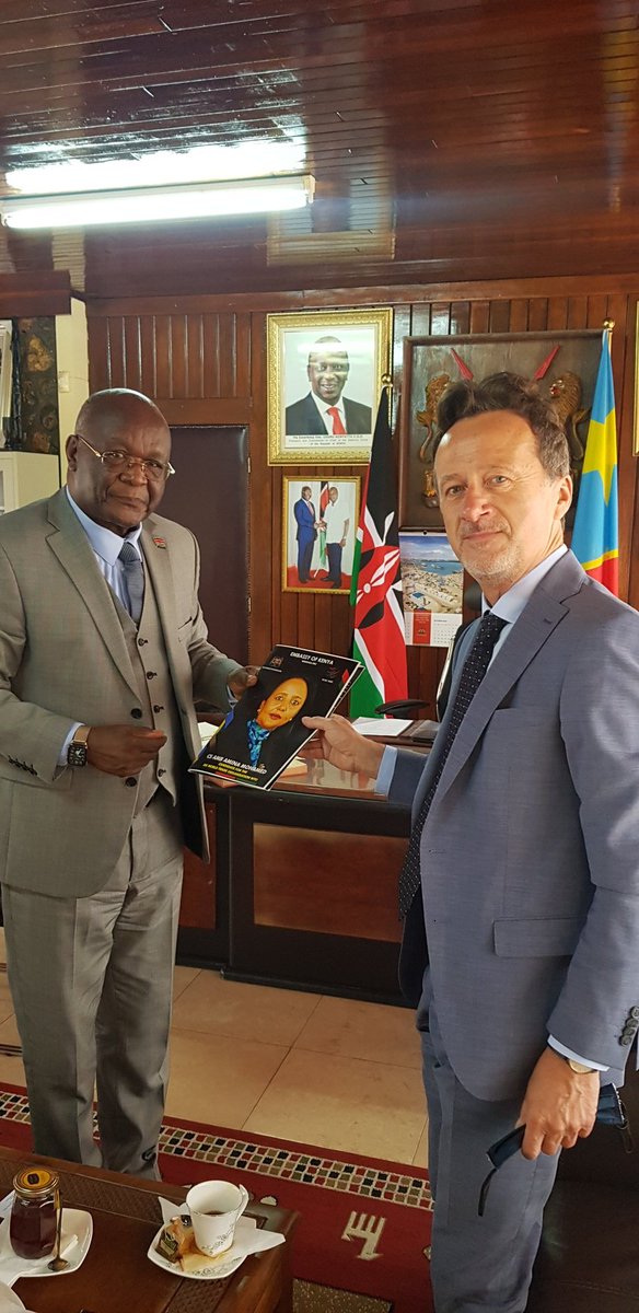 KENYAinDRC's tweet photo. H.E https://t.co/9dmtUfDE6A Masafu received German Amb to DRC H.E Dr.Oliver Schnakenberg who paid him a courtesy call.The two exchaged views on the Political/Trade &amp; Security situation.Amb also shared the profile of Amb Amina Mohamed who is running for the position of the DG-WTO. https://t.co/WbaDBQi1DA