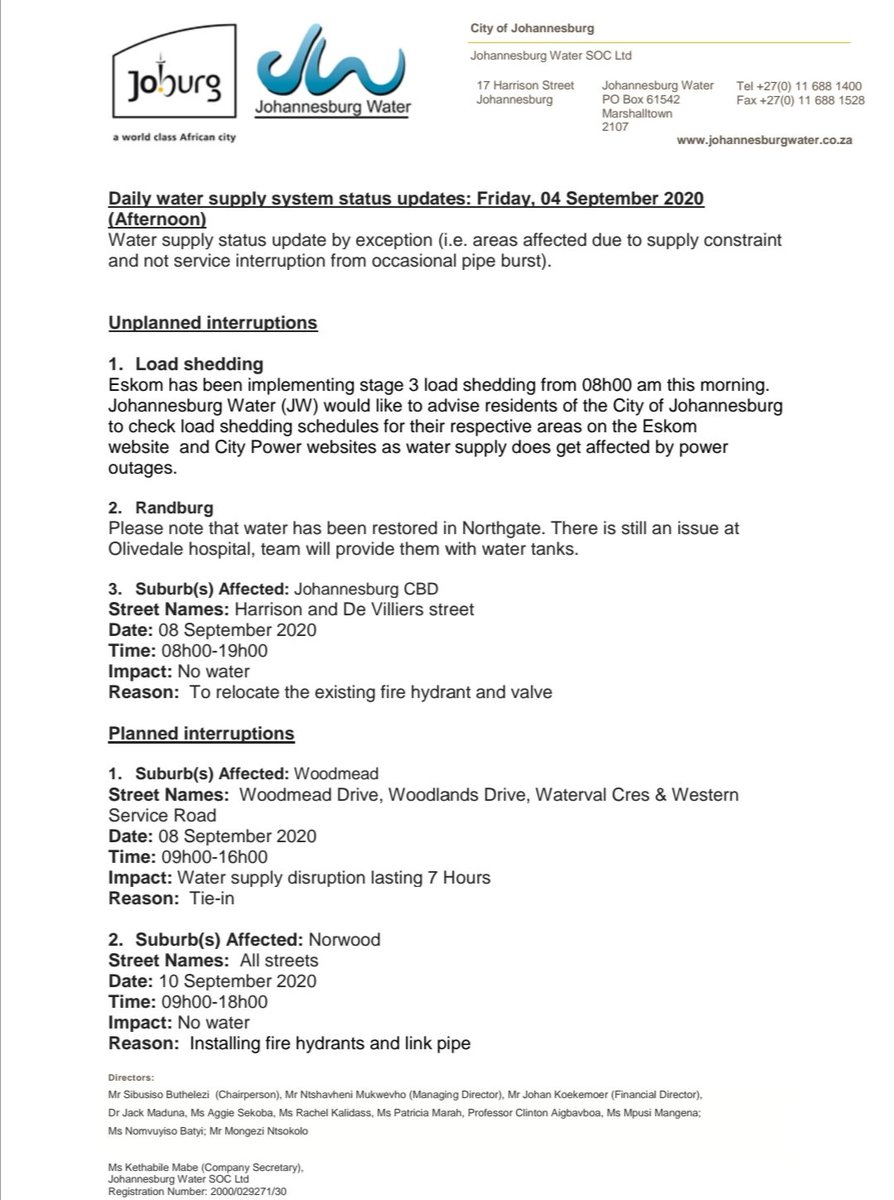 Johannesburg Water On Twitter Joburgupdates Jozisavewater We Would Like To Advise Residents Of The City Of Johannesburg To Check Load Shedding Schedules For Their Respective Areas On The Eskom And City Power