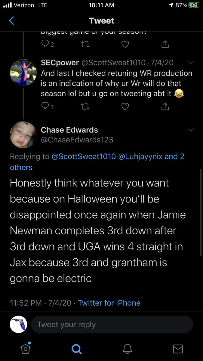 I’ll venmo you $14,491 if Jamie Newman completes even one third down pass against Florida in JAX. Doesn’t even have to be for a first down— just has to complete the pass. And no return stakes the other way. Deal?  https://twitter.com/chaseedwards123/status/1279624185036312577
