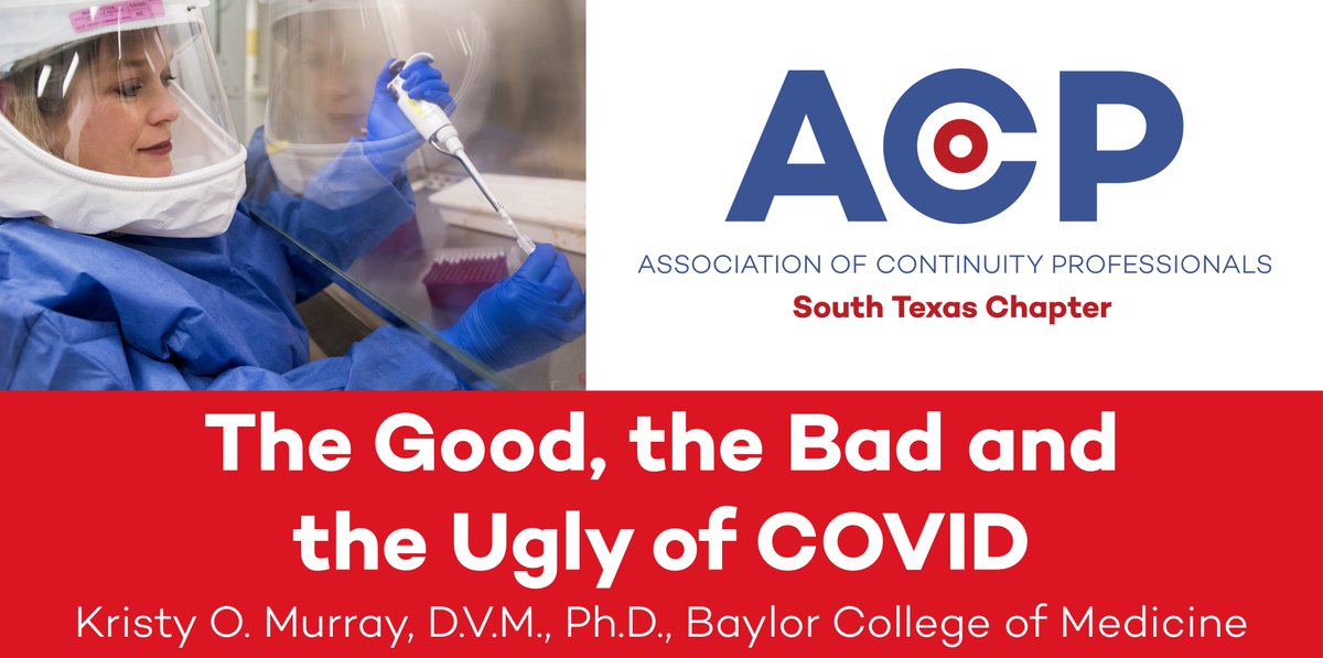 Continuity Professionals: Pls join us as Dr. Murray shares her view of COVID-19 hype and hyperbole, vaccine development, upcoming flu season and other disease risks. Details: goo.gl/xfDDi7 <a href="/drkristymurray/">Dr. Kristy Murray</a> @michelleneisen @jmitchell_mba <a href="/Angelschuck/">Chuck Russell</a> <a href="/oneacp/">Association of Continuity Professionals</a> <a href="/amber_kahla/">Amber Kahla</a>