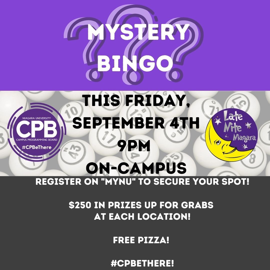 TONIGHT! Who doesn’t love bingo?! Or $250 in prizes?! Or free pizza?! 🤩🍕 Make sure to preregister on MyNU, spots are going fast! We can’t wait for you to #CPBeThere! 🎉⬇️