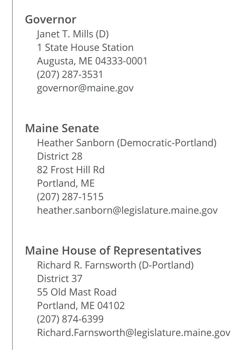 When you type in your address, you'll get the information for voting...but you are looking for the information under the elected officials tab.Here are mine.Print your state elected official info out and keep it handy.This is a starting place to change state law.
