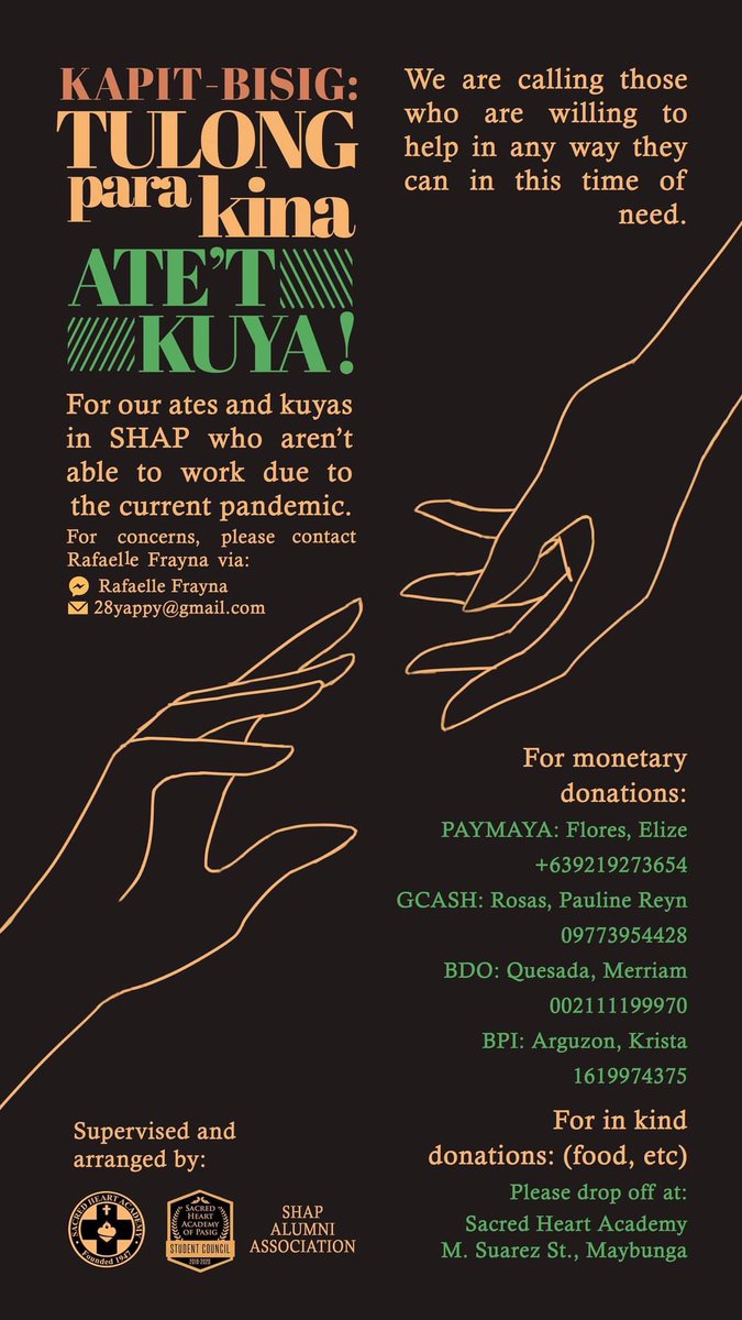 ShapSC's tweet photo. (3/3)

Let us continue to support and help our canteen and maintenance staff by donating any amount of money or goods that you can. 

Pubmat created by: Lara Cueva https://t.co/yx38kQWO6r