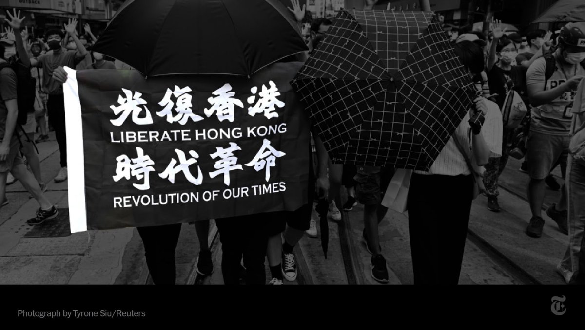 Artists, journalists and activists in Hong Kong risk criminal prosecution. The police have arrested more than 20 people under the new law, some who carried signs like this one. The law lays out political crimes sometimes punishable by life imprisonment.  https://nyti.ms/2F6rhPq 