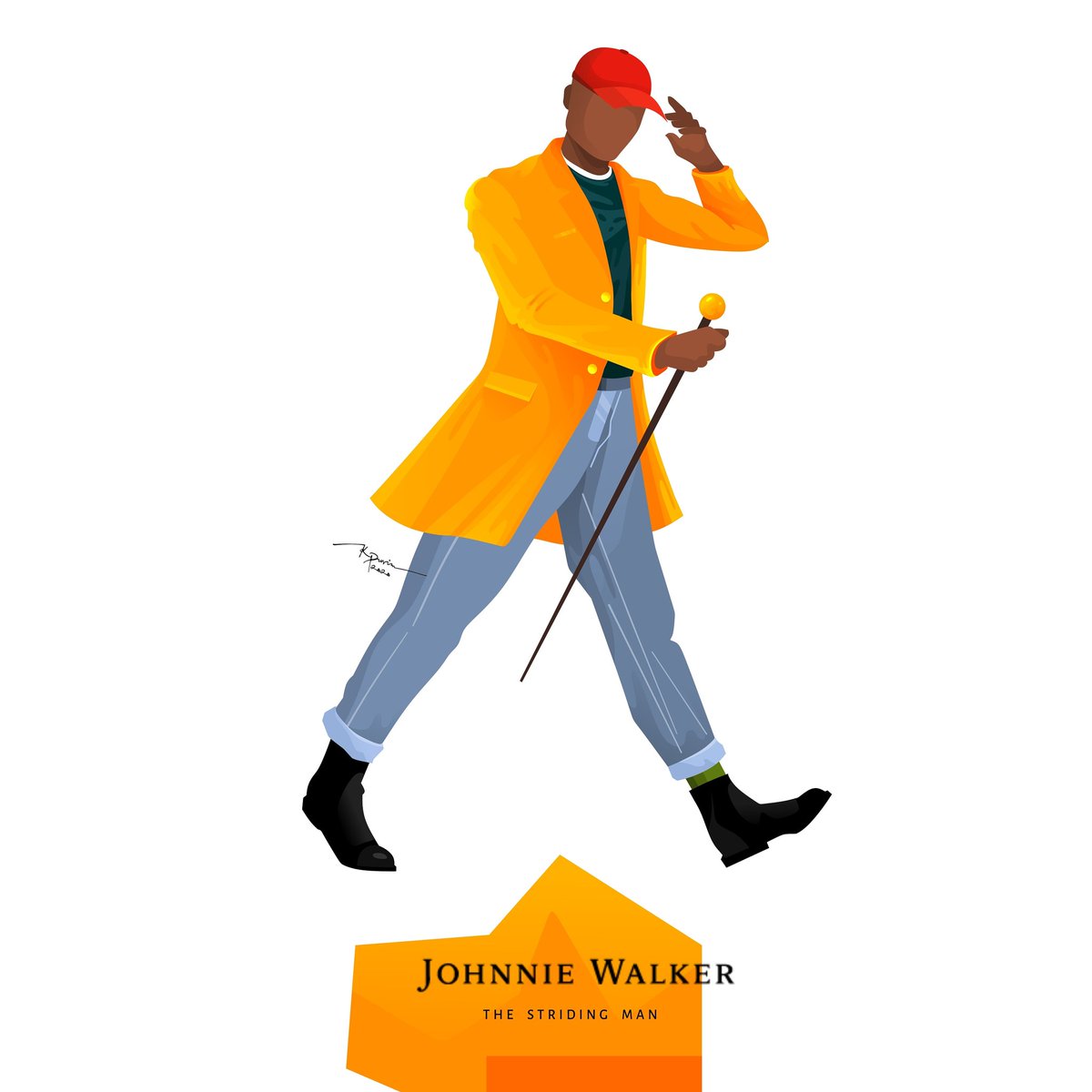 ubiomokpuri's tweet image. Jumping all over the #JWStridingManChallenge with my take on what he would look like in this generation. What would you have done differently? #JohnnieWalkerAt200 #Ad