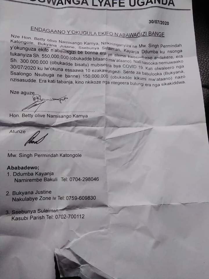 Kanyomozi District According To This Ndagaano Beti Olive Namisango Kamya Bonk Bought Singh Katongole S Slot Supporters At 550 Million Shillings Mr Katongole Is The Chairman Of The Indian Women Association