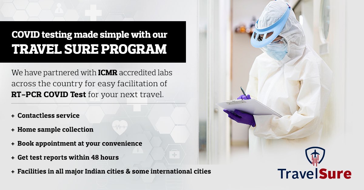 TravelmoneyIn's tweet photo. Whether you are crossing borders, boarding airlines, staying at a hotel in India or abroad, get the RT-PCR test with our Travel Sure program. We have tied up with ICMR accredited labs so you can now add the COVID test to your next travel checklist. 

#travelsure #covidtest https://t.co/XP3Mi9VaIP