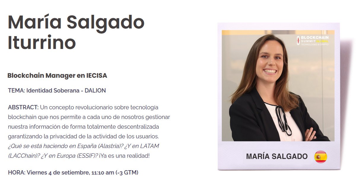 inetum_es's tweet photo. Durante la segunda jornada del Blockchain Summit Global 2020, no te pierdas la ponencia de @msalgadoi sobre #IdentidadSoberana y el Proyecto #Dalion.
#BSG2020 #BlockchainSummitGlobal
#blockchain #tecnología
@iecisa @gfi_world https://t.co/ezhC7XqgIu