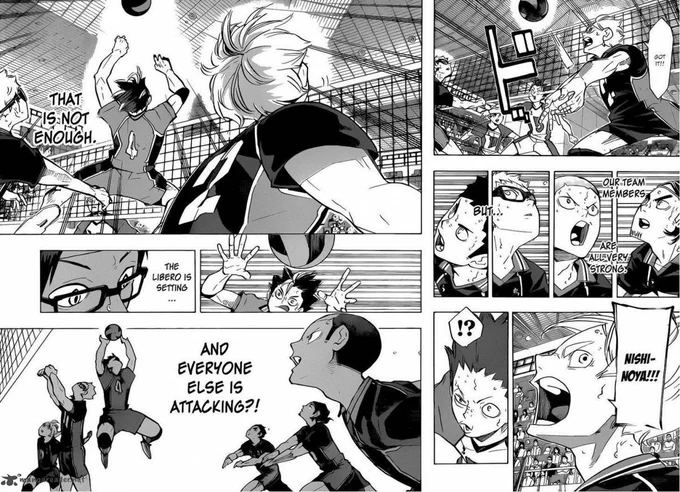this is one of my favorite moments ever
nishinoya setting and then my boy sugawara spiking,,, seriously how is this even real 