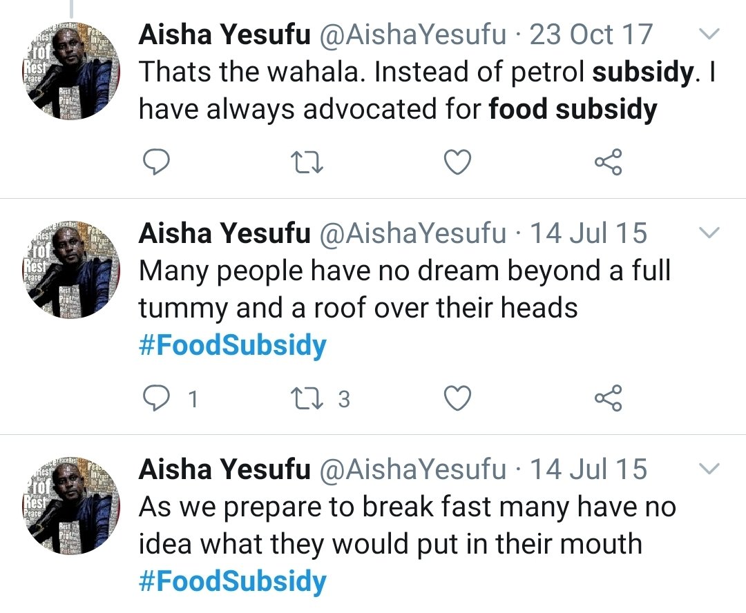 If we are insisting on subsidy let it be on food. This can also be abused sadly. #BuhariDeceit https://twitter.com/AishaYesufu/status/663848543057244160?s=19