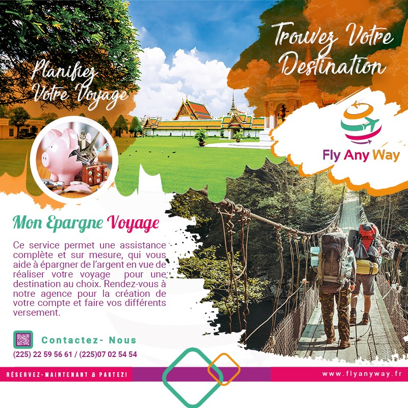 FLYANYWAY1's tweet photo. 𝐄𝐏𝐀𝐑𝐆𝐍𝐄 𝐕𝐎𝐘𝐀𝐆𝐄
Projet de voyage, mais des soucis de bourse?
Souscrivez à l'offre "EPARGNE VOYAGE" de Fly Any Way et découvrez le monde ! C'est vous qui décidez où et quand vous partez, le reste on s'en occupe!
--
Infoline: (+225) 07 02 54 54 https://t.co/VseH8DrtNv