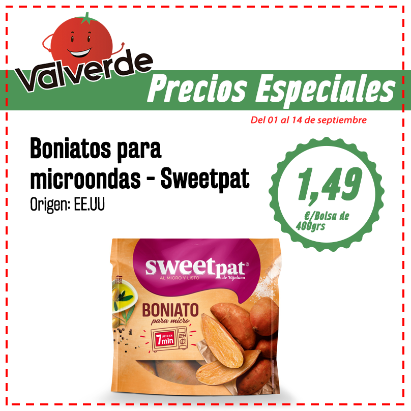 frutasvalverde's tweet photo. ¿Has probado la nueva especialidad de @hijolusa, #Sweetpat? Recuerda que ahora tienes en #oferta estos deliciosos boniatos para microondas que tendrás listos en tan solo 7 minutos 😉
#FrutasValverde https://t.co/SRbSQPxFl3