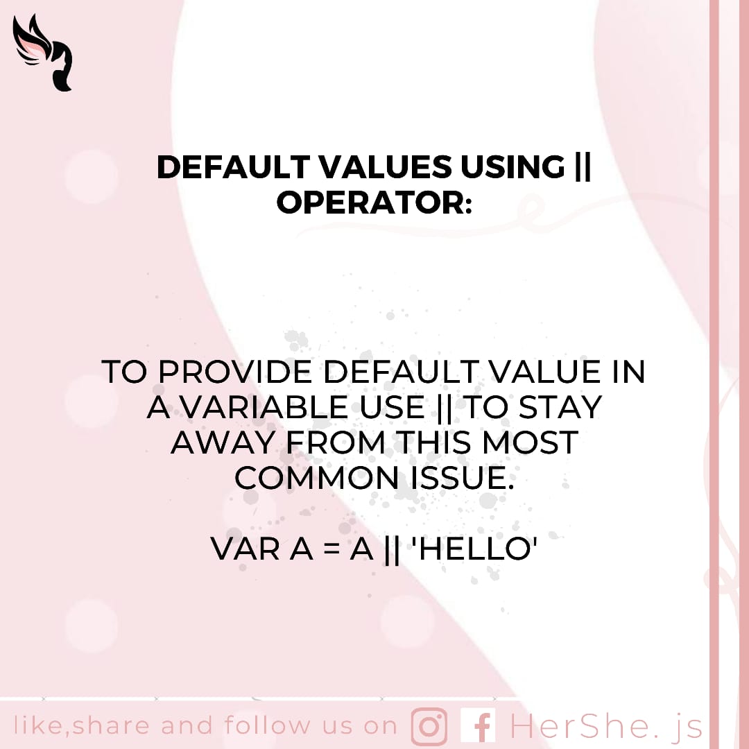 HersheJs's tweet photo. Default values using || operator
#operator #Coding #CodingTips #code #coder #programmer #programming #HerShejs #womenintech #WomenWhoCode #WomenInSTEM #GirlsWhoCode #SoftwareEngineer #SoftwareEngineering #technology #softwaredevelopment #tech #computerscience https://t.co/YloEQhho0D