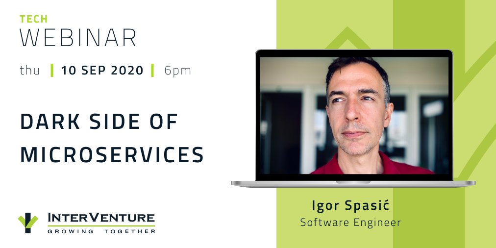 InterVenture_'s tweet photo. Behind the shiny architecture based on #microservices, there is a dark secret which can easily ruin every project. In our brand new webinar you will hear how it looks like from the angle of someone (@oblac_rs ) who did it the hard way! Register here: https://t.co/dsFgLtCob9 https://t.co/PJ1JCEyNHg