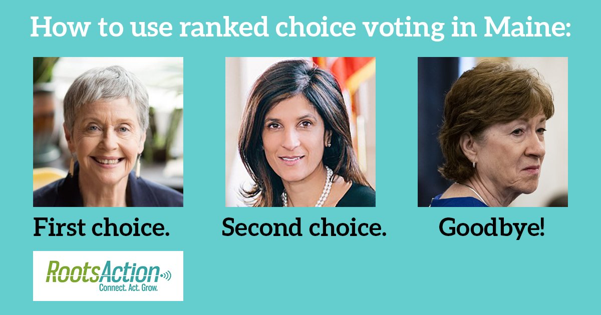 JustinBGreen1's tweet photo. @amelia_m2376 @SenatorCollins I'm with you!
I'm going to help you #StopSusan by using my vote to #RankLisaFirst and #SaraSecond.
With #RankedChoiceVoting, the better the turnout for @LisaForMaine, the more likely @SenSusanCollins will be replaced.
I'm ready to say #ByeByeSusan and #HelloLisa! https://t.co/qerYr66ZQL