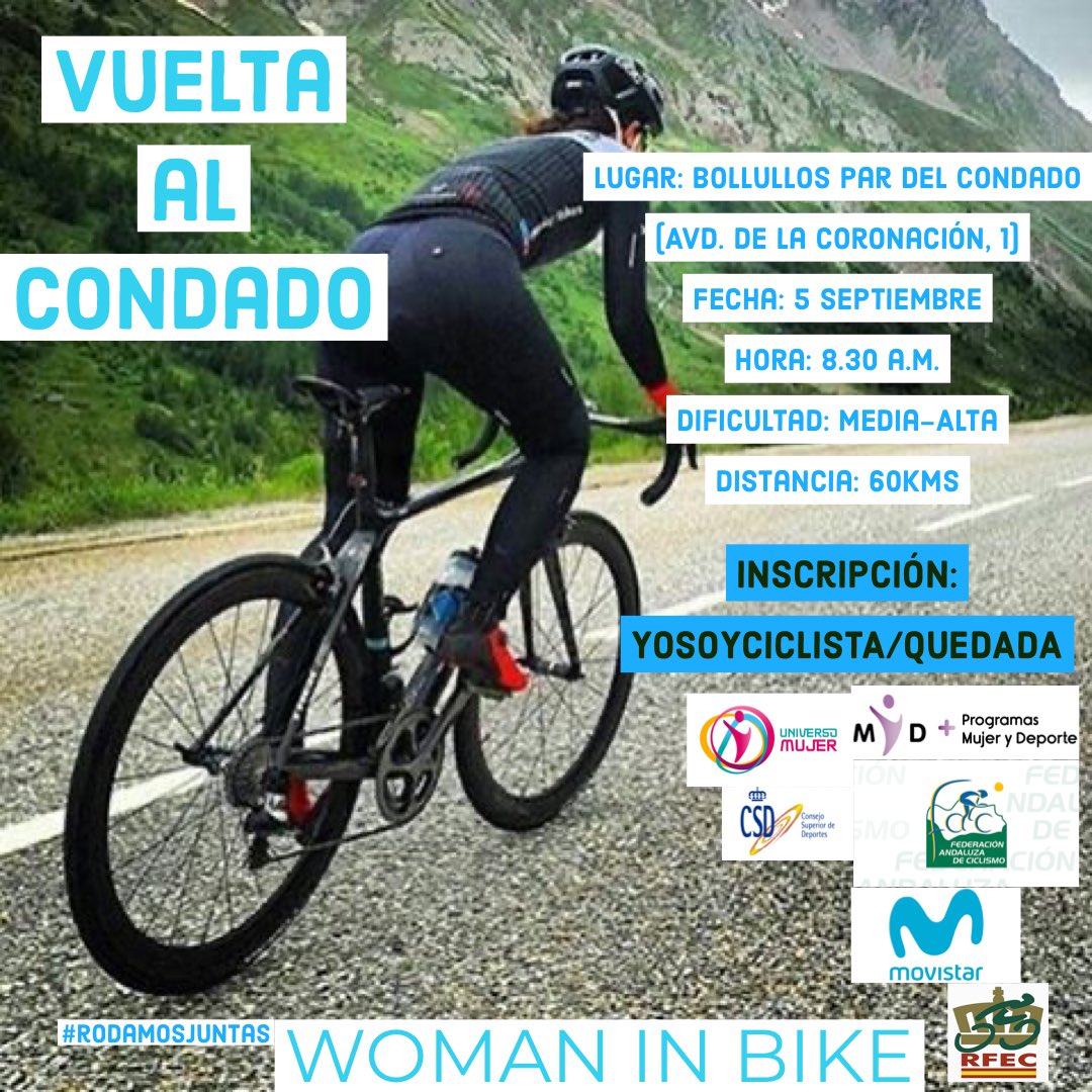 INSCRIPCIONES GRATUITAS: yosoyciclista.com/index.php/es/s…

@rfeciclismo 
@touruniversomujer 
@faciclismo 
@movistar_likes 
@csd_aeip 

#quedadaswomeninbike 
#womeninbike 
#rodamosjuntas 
#quedadasciclistas