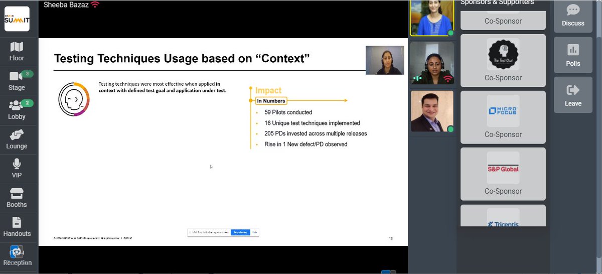 stepin_forum's tweet photo. .@sheebabazaz &amp; @SunandaSehra presenting on 'Testing Techniques Usage based on 'Context' at #stepinsummit2020 ! https://t.co/fjSsoY1qrE