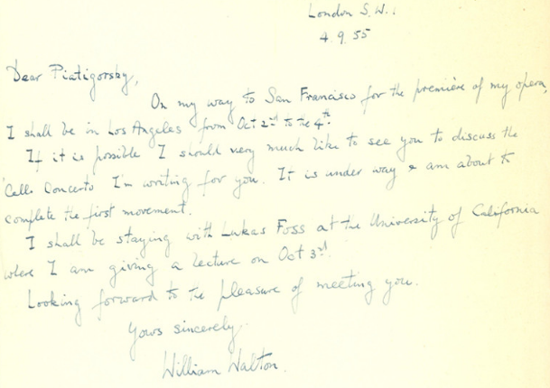 madigan_melvyn's tweet photo. William Walton letter to Gregor Piatigorsky, 4 Sept 1955.. https://t.co/6SVyEafxo5