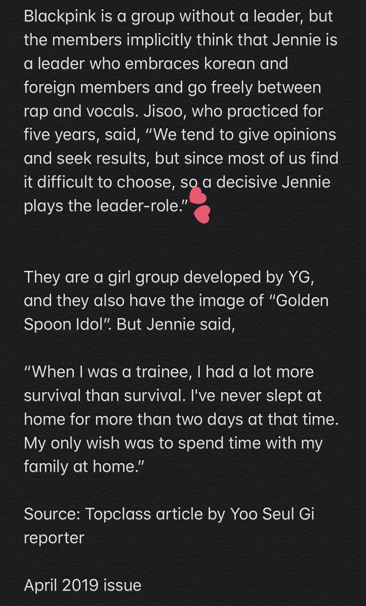 4. a leader is the one incharge of decision-making and organization within the group, in blackpink's case, it is jennie. she also knows their image and concept well, she is the definition of blackpink.