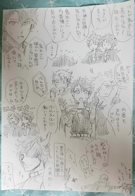 家でがんばって完成させた落書き4
とんむつのむつと、さんちょむつのむつと、鬼むつのむつが、わちゃわちゃ会話するはなし 