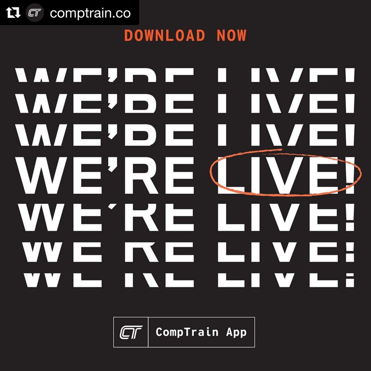 CompTrainCo's tweet photo. LIVE // It’s finally here! You’ve been working hard the past year and so has https://t.co/4fwRKNFbDD. Excited about the new CompTrain app which includes FREE daily programming. Download the app from the link in the bio and register with the same email from SugarWOD #comptrain https://t.co/MNpw5IifvP