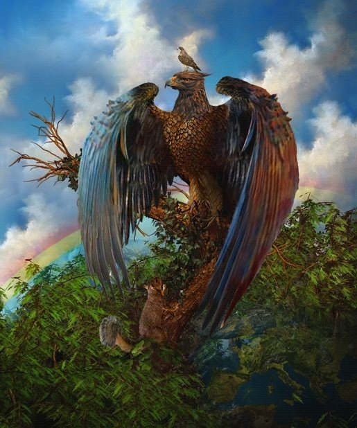 On the top most branch of Yggdrasil sits an eagle and the beating of its wings causes the winds in the world of men.