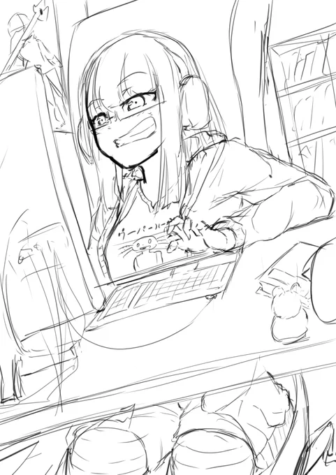 #絵描きさんと繋がりたい 
#イラスト好きな人と繋がりたい 
#イラスト 
ゲーマーを課題にイラスト描いてる途中で、ラフまで終わりました! 