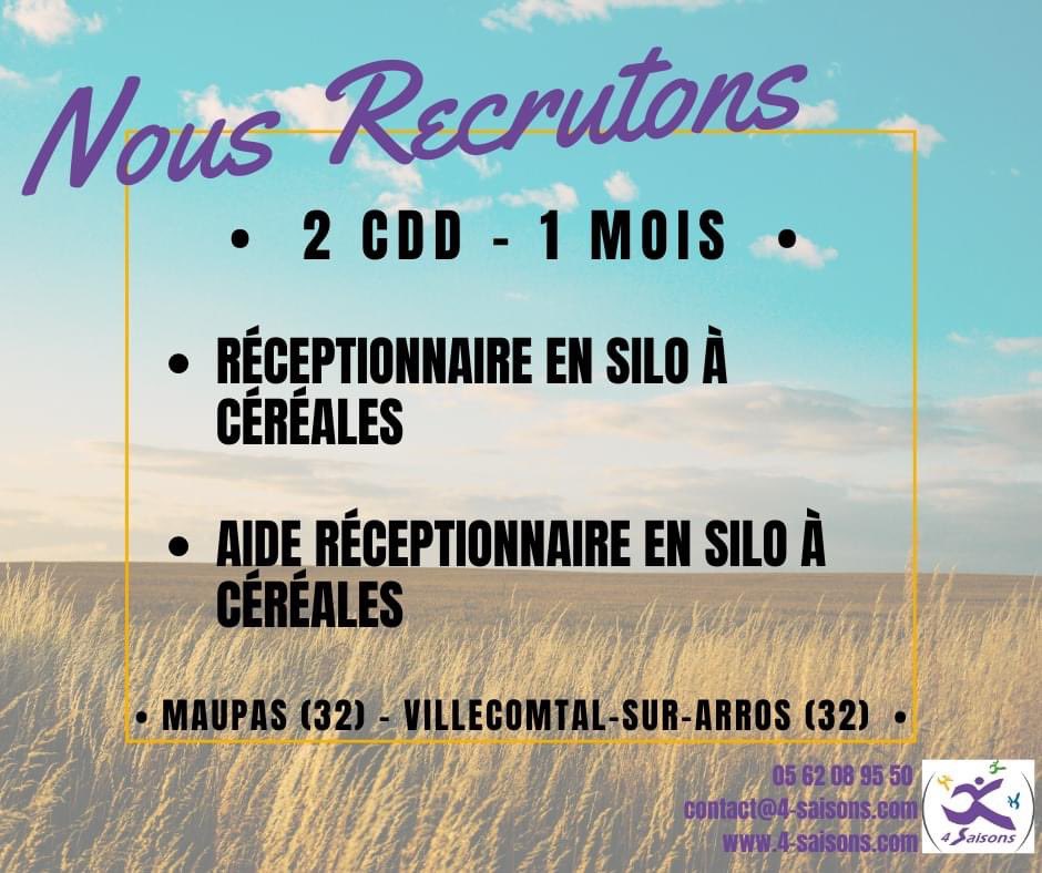 👋 2 nouvelles offres d’emploi à saisir en ce vendredi !
📍 Réceptionnaire en silo à céréales - Maupas👉 bit.ly/3lPayB4
📍 Aide Réceptionnaire en silo à céréales  - Villecomtal-sur-Arros  👉 bit.ly/2Z6kUTH