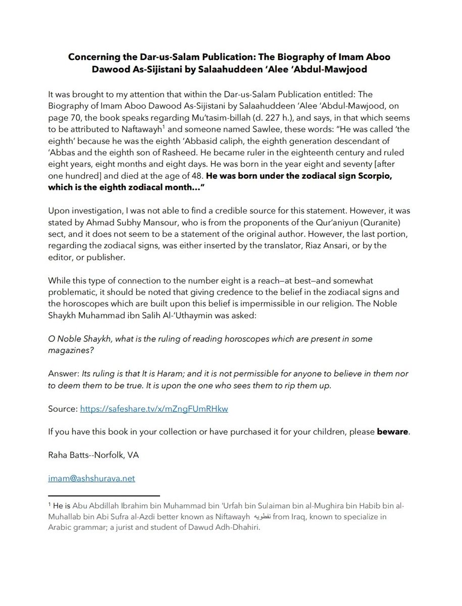RahaBatts's tweet photo. Concerning the Dar-us-Salam Publication: The Biography of Imam Aboo Dawood As-Sijistani by Salaahuddeen ‘Alee ‘Abdul-Mawjood https://t.co/4B65BSdSY2