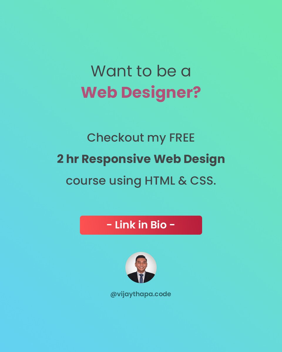 thevijaythapa's tweet image. ✅  Access this free 2 hour Complete Web Design Course #2020 .
👉  youtube.com/watch?v=VaV_Ro…

#webdeisgn #onlinecourse #learncodeonline #freecourse #completetutorial