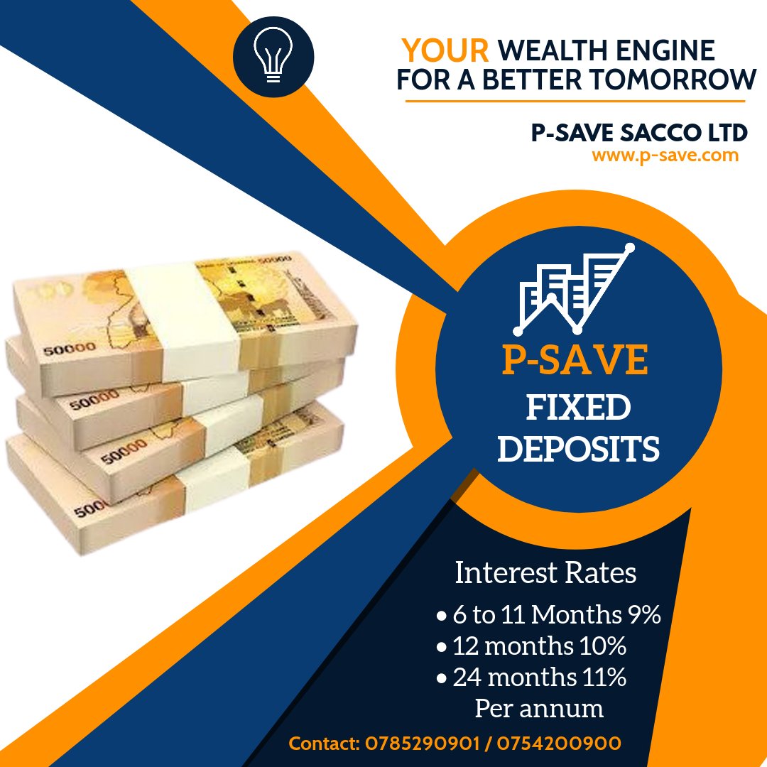 psaveug's tweet photo. Fixed deposit account is a high interest bearing account that encourages financial discipline through savings,  enabling you to save towards a specific target.
Secure your future today by opening an account with us today.
P-Save : Your wealth Engine For A Better Tomorrow. https://t.co/YnCV5Qprp0