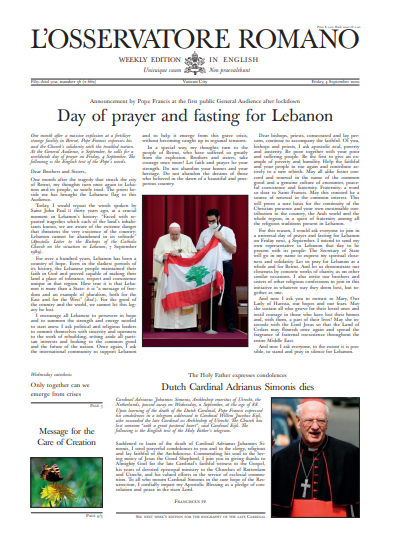 oss_romano's tweet image. #4september #SeasonOfCreation
English edition
Message for the World Day for the Care of Creation, Pope Francis renewes his appeal “for the cancellation of the debt of the most vulnerable countries.
media.vaticannews.va/media/osservat…