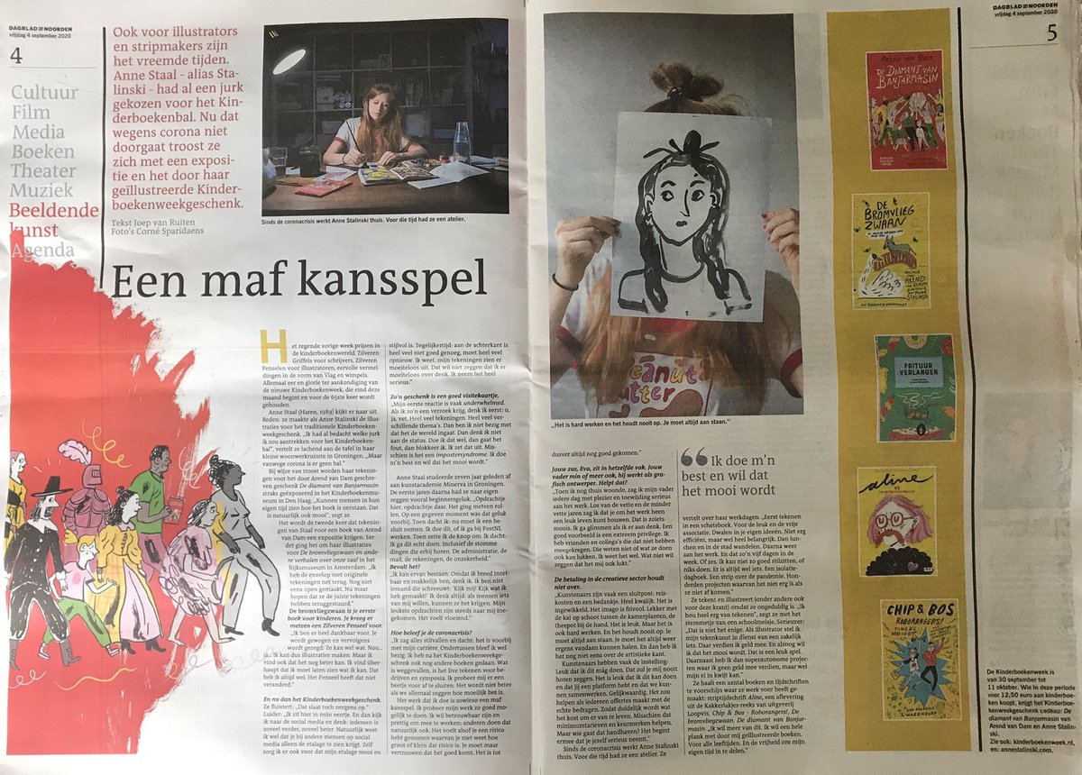 Zo leuk om mijn vroegere buurmeisje zo fraai in <a href="/dvhn_nl/">Dagblad van het Noorden</a> te zien staan met interessant verhaal en prachtige tekeningen. Na het #zilverenpenseel nu illustrator van het #kinderboekenweekgeschenk En zoveel meer. Mooi <a href="/AnneStalinski/">Anne Stalinski</a>